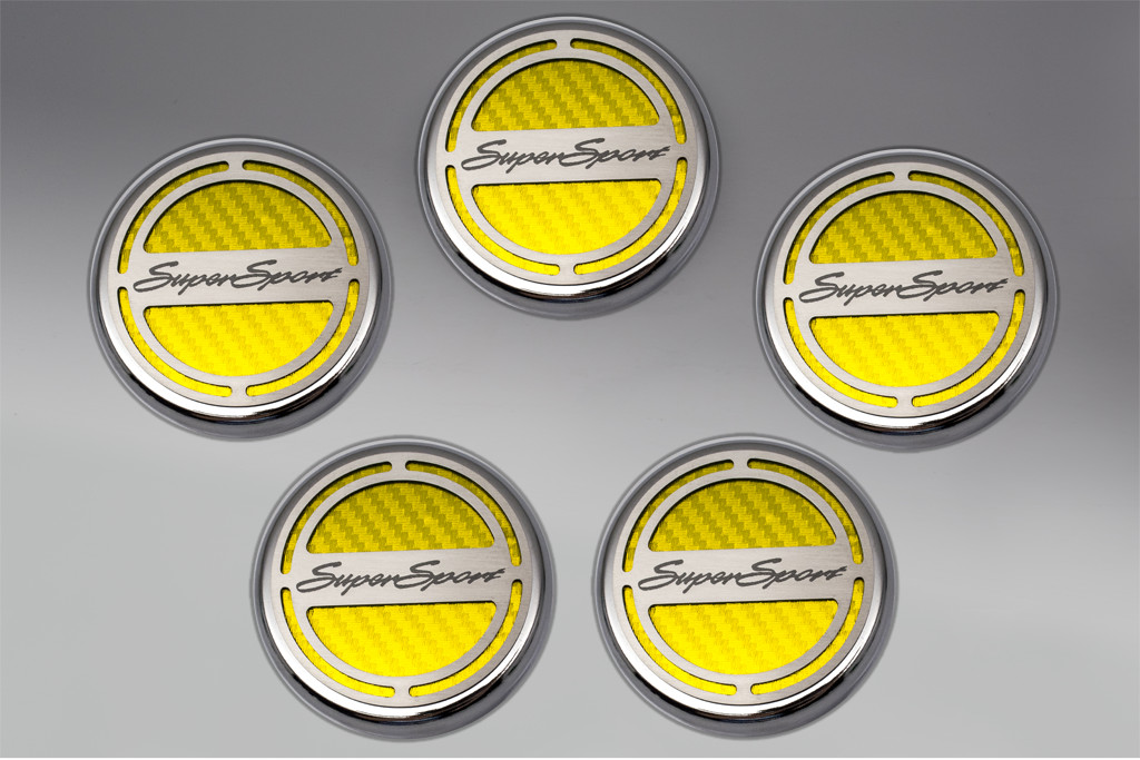 2010-2015 Camaro V8 Cap Cover Set Carbon Fiber "Super Sport" Series Automatic 5pc CF Yellow, Yellow Carbon Fiber