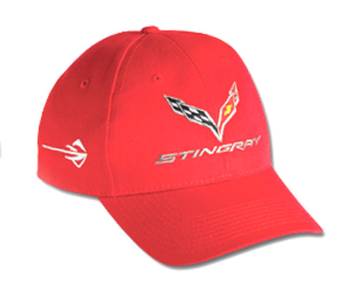 C6 Corvette Washed Twill Hat, Red with C7 Emblem and Stingray Logo on Side