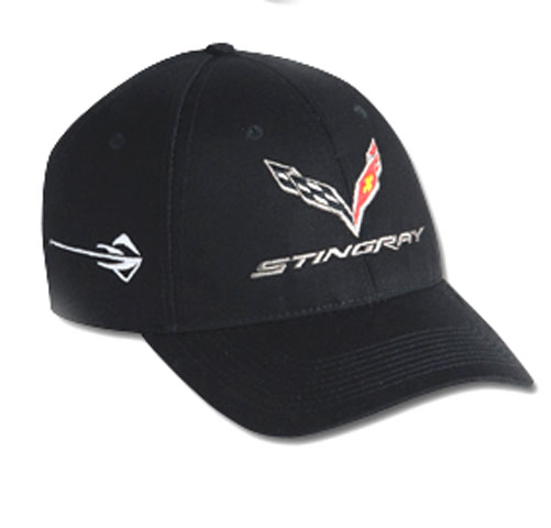 C6 Corvette Washed Twill Hat, Black with C7 Emblem and Stingray Logo on Side