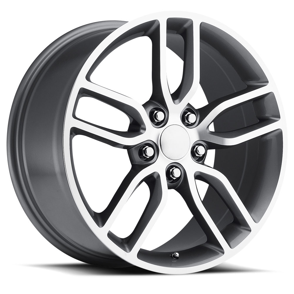 C7 Corvette, Grey w/Machined Face Reproduction Z51 Split Spoke Wheels, Single Wheel