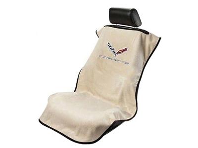 C7 Corvette Stingray Tan Corvette Seat Armor, Seat Covers, PAIR with C7 logo