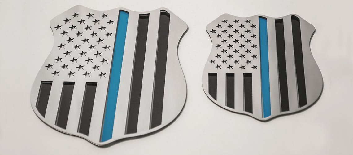 Police Emblem 4'' Thin Blue Line Polished Stainless 1pc Police Emblem 4'' Thin Blue Line Polished Stainless 1pc, ; Polished