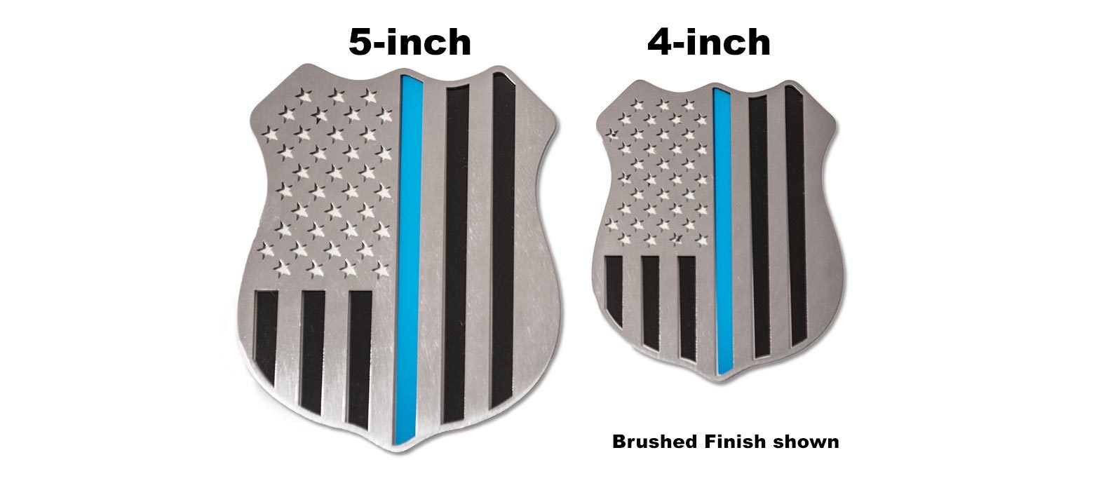 Police Emblem 4'' Thin Blue Line Brushed Stainless 1pc Police Emblem 4'' Thin Blue Line Satin Stainless 1pc, ; Satin stainless
