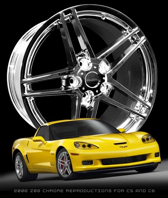 C6 Z06 Corvette Chrome Reproduction Wheels for C6 Corvette (2)18x9.5 and (2)18x10