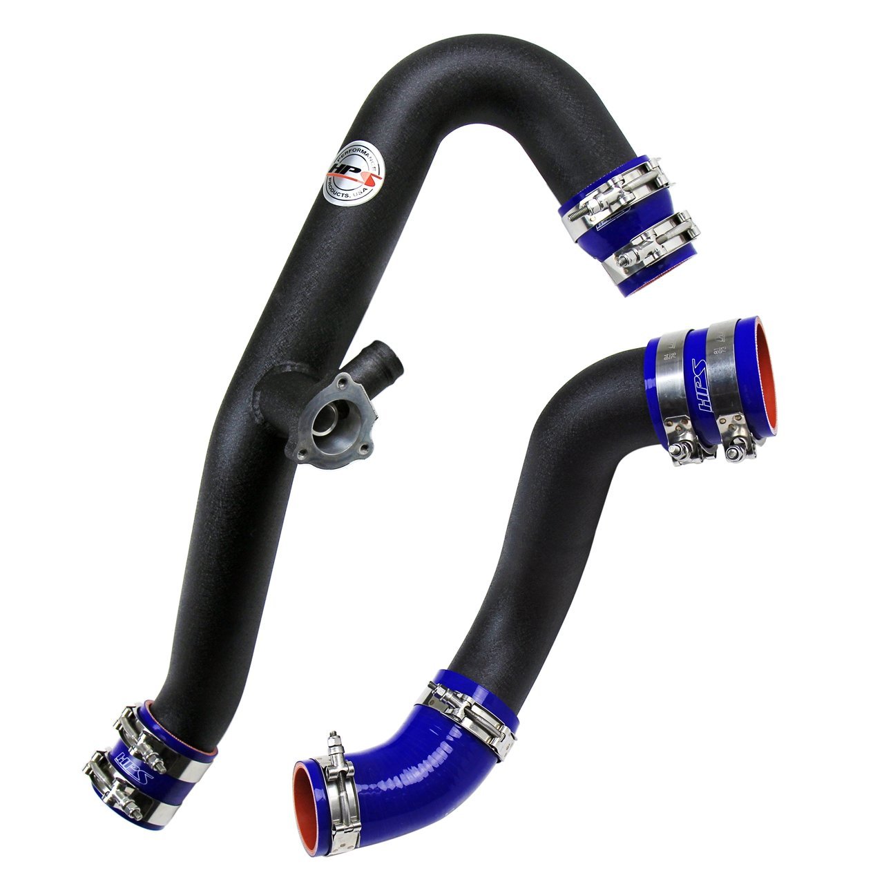 HPS Black Intercooler Hot Charge Pipe and Cold Side with Blue Hoses 15-17 Ford Mustang Ecoboost 2.3L Turbo