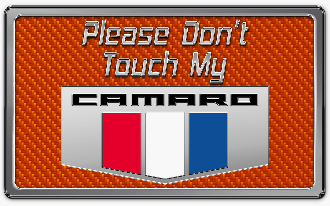 2010-2015 Camaro 2010-2015 Camaro Please Don't Touch My Dash Plaque, ; With faux Orange  Carbon Fiber