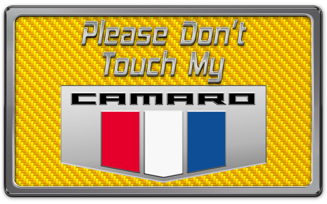 2010-2015 Camaro 2010-2015 Camaro Please Don't Touch My Dash Plaque, ; With faux Yellow  Carbon Fiber