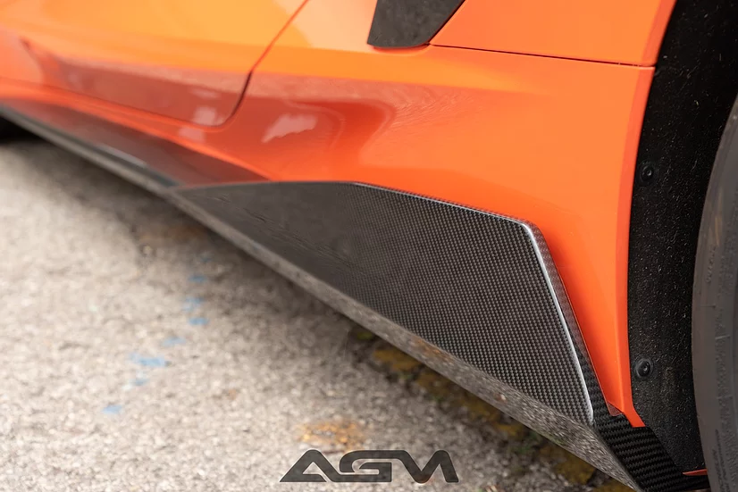 C8 Corvette Stingray, Visible Real Carbon Fiber Rear GM Style 5VM Style SIDE SKIRTS - AGMotorsports