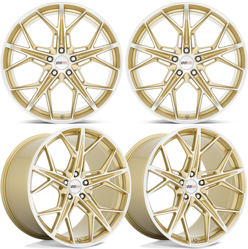 20-25+ C8 Corvette Hammerhead 20x9" & 21x12" Wheel Set Gloss Gold W/ Mirror Cut
