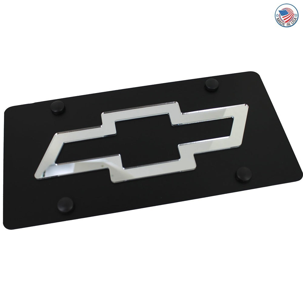 Chevrolet Bowtie License Plate on Black Steel