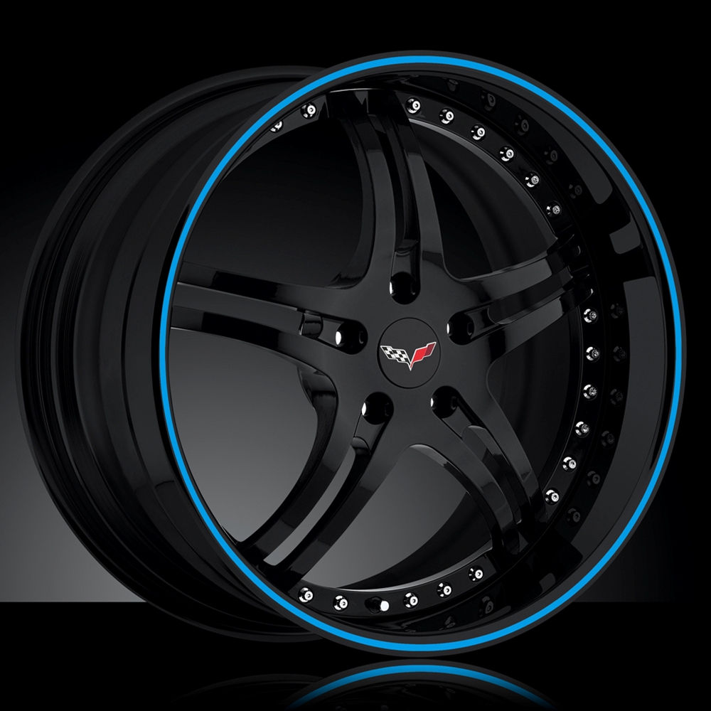 WCC Forged 946 EXT : Black w/ Blue Stripe - Corvette C5, C6, and Z06 Sizes