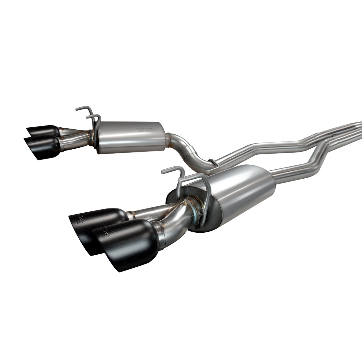 Cat Back Exhaust System Complete 3" OEM Style Incl. 3 X-Pipe/Kooks Polished Oval Race Mufflers/Quad 4" Polished Black Cut Tips F