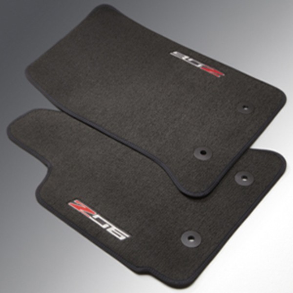 2015 Corvette Z06 GM OEM Premium Carpet Floor Mat, Black, Blue Stitching with Z06 Logo