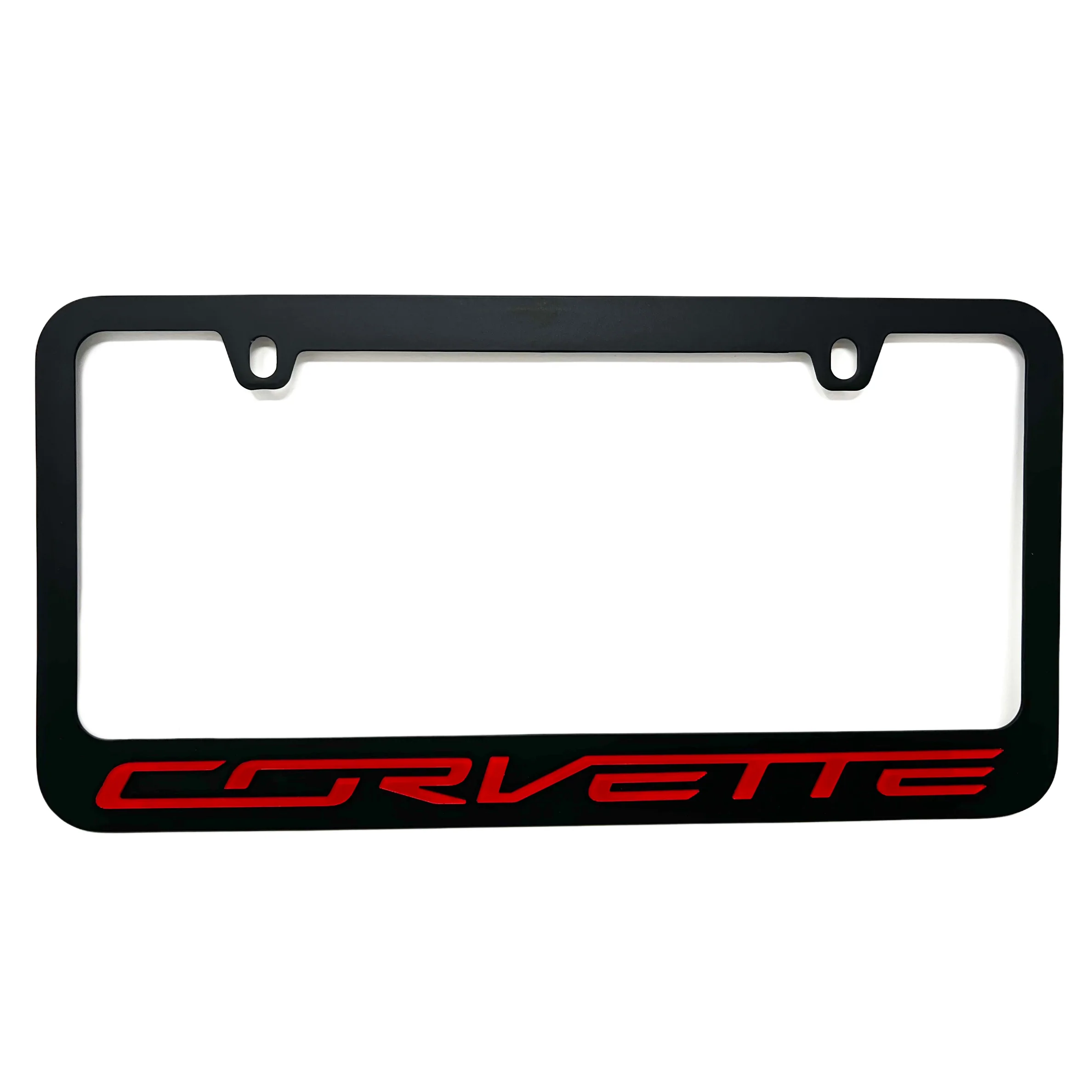 Corvette Red Script on Black License Plate Frame, C7 Stingray, Z51, Z06, Grand Sport