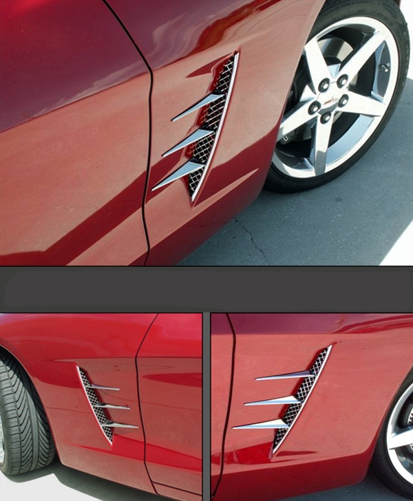 Corvette Laser Mesh Side Fender Vents with Polished Stainless Steel Spears C6 05-10