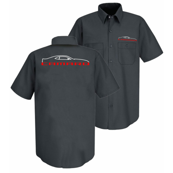 Camaro 5th Gen Silhouette Embroidered Mechanics Shirt : Charcoal