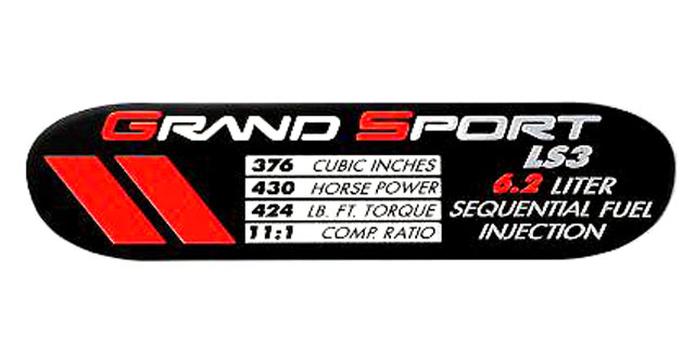C6 Corvette Engine LS3 ID Spec Plate - Grand Sport