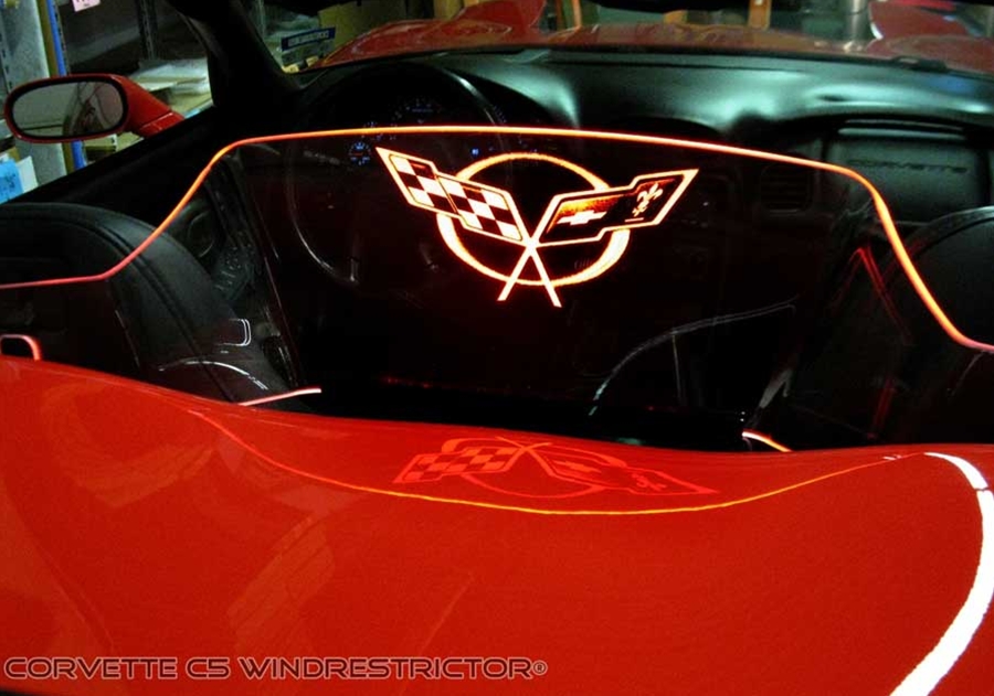 Corvette Convertible Wind Restrictor - Illuminated and Laser Etched : 1998-2004 C5