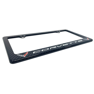 C8 Corvette Gray Script w/Double Logo License Plate Frame, Carbon Fiber