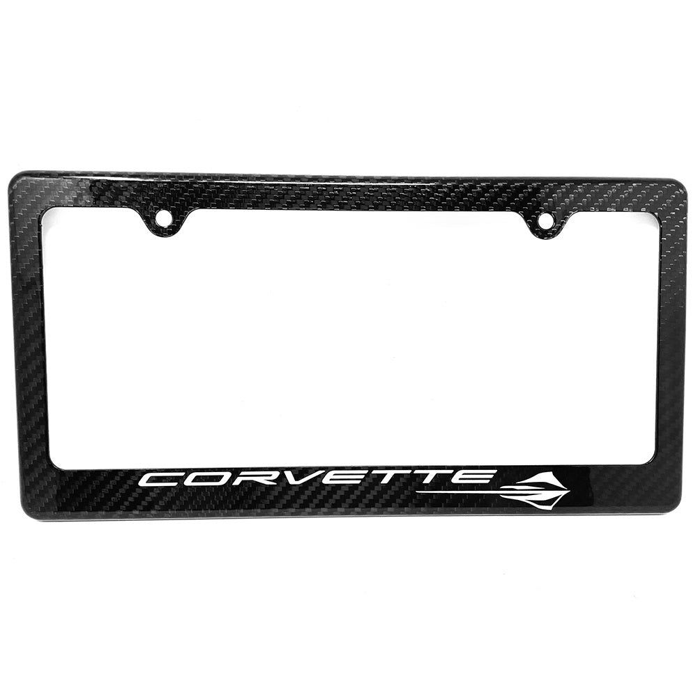 C8 Corvette License Plate Frame, Carbon Fiber, C8 Corvette Script