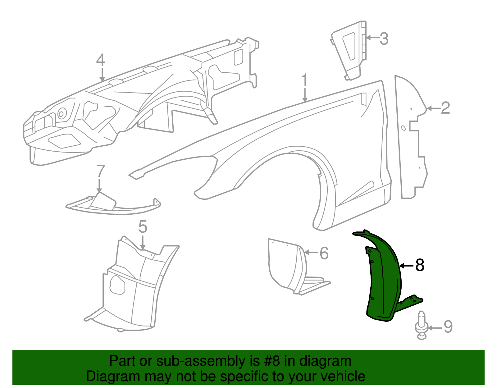 C6 Z06/ZR1/GS Corvette Front Fender, RH Rear Wheel Liner Flare Extension  GM OEM   - clone