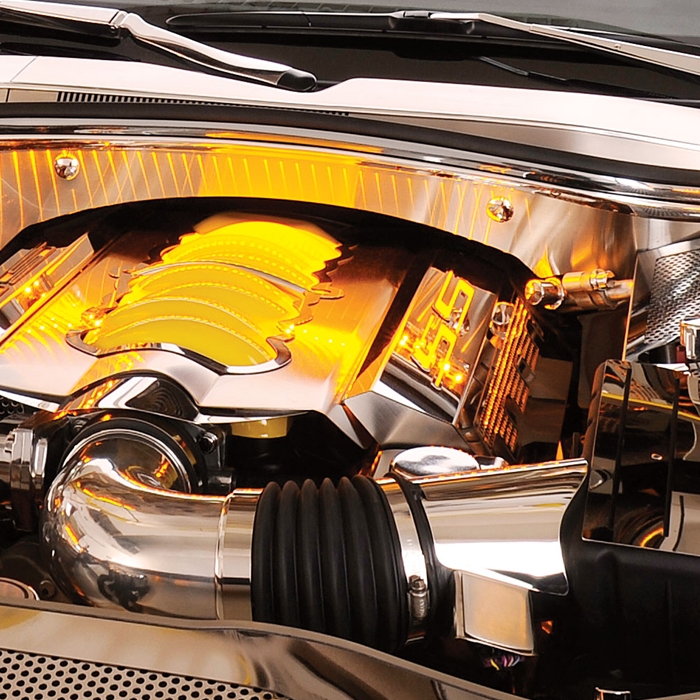 2010-2013 Camaro Plenum Cover Perforated Stainless Steel - Illuminated