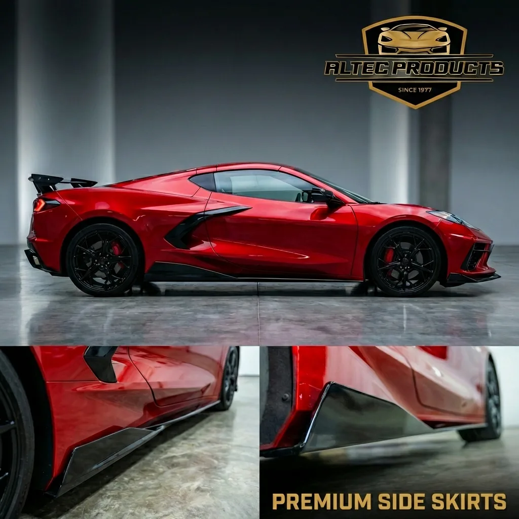 2020+ Corvette C8 Stingray Side Skirts Rock Guards Carbon Flash