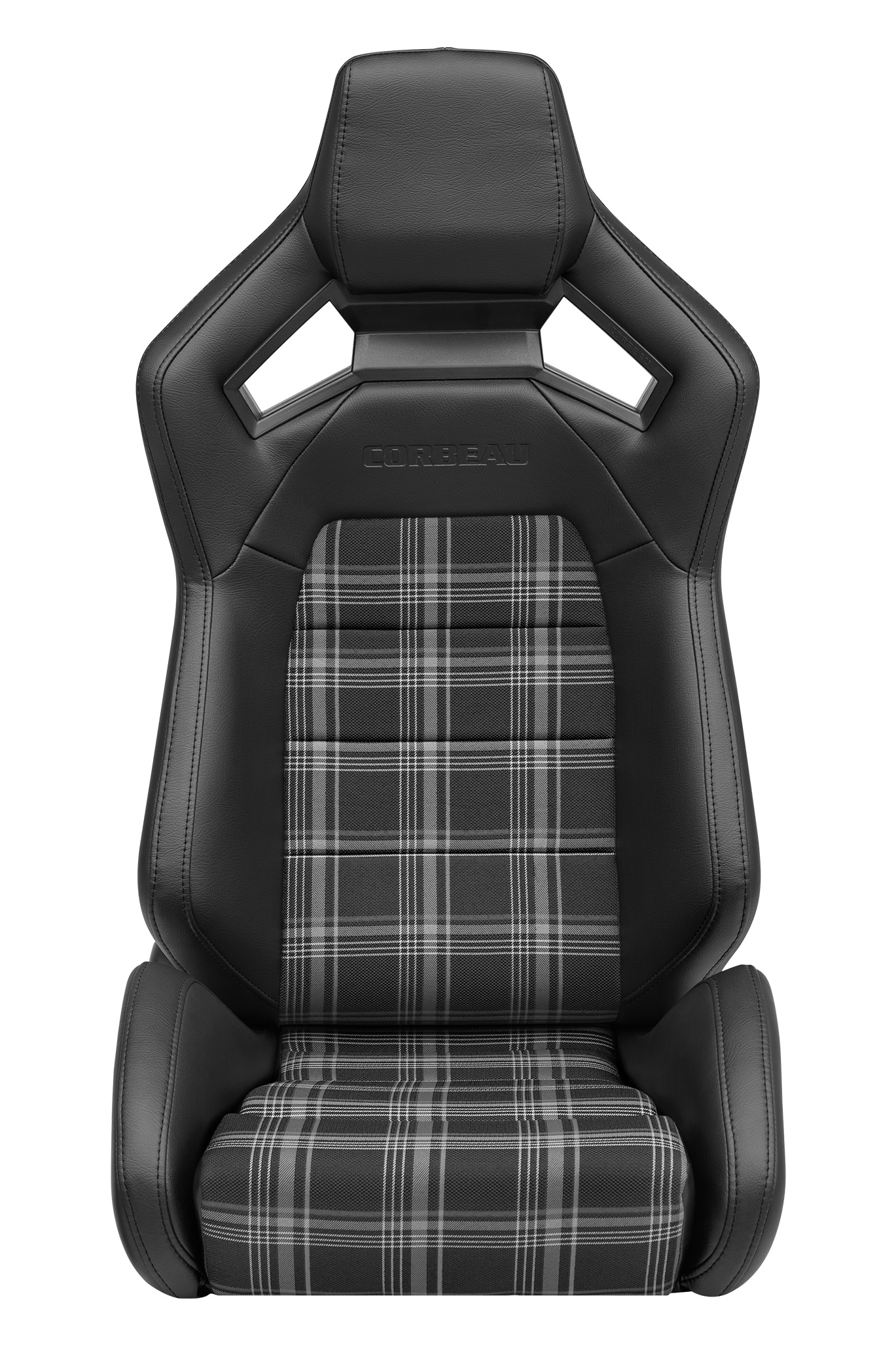 Corbeau Sportline  Racing Seat, RRX Black Vinyl, White Plaid Cloth, 55013PR, PAIR
