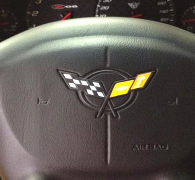 97-04 C5 Corvette Steering Wheel Emblem Decal - Yellow Flags