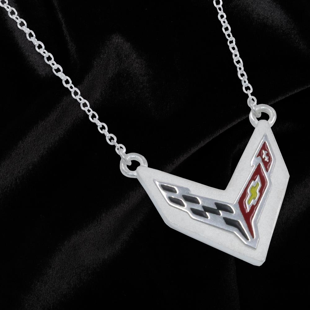C8 Corvette, Next Generation Corvette 2020 C8 Emblem Necklace Sterling Silver 18 Inch Chain