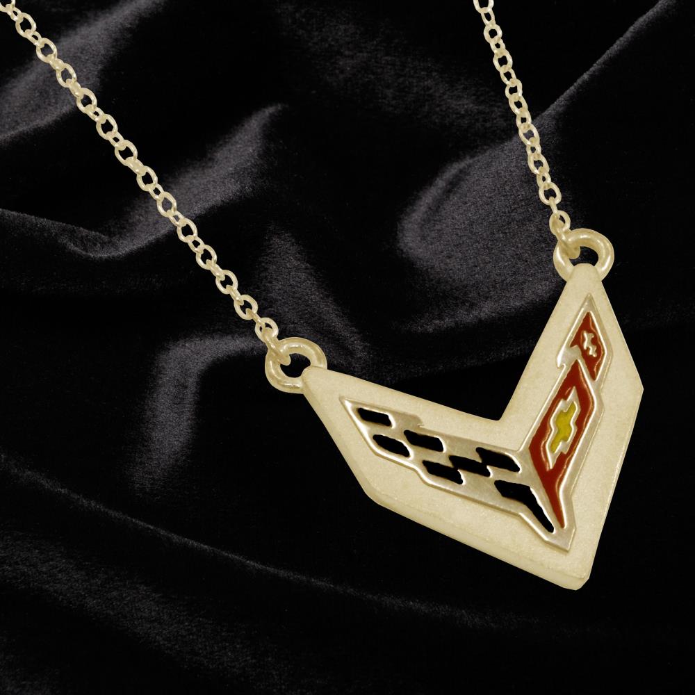 C8 Corvette, Next Generation Corvette 2020 C8 Emblem Necklace 14K Gold 18 Inch Chain