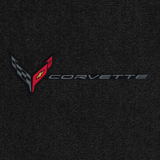 C8 Corvette, Lloyds Ultimat Custom Floor Mats, Front 2 Pc w/ C8 Flags Black and Corvette Word Combo (2020-ON) Applique