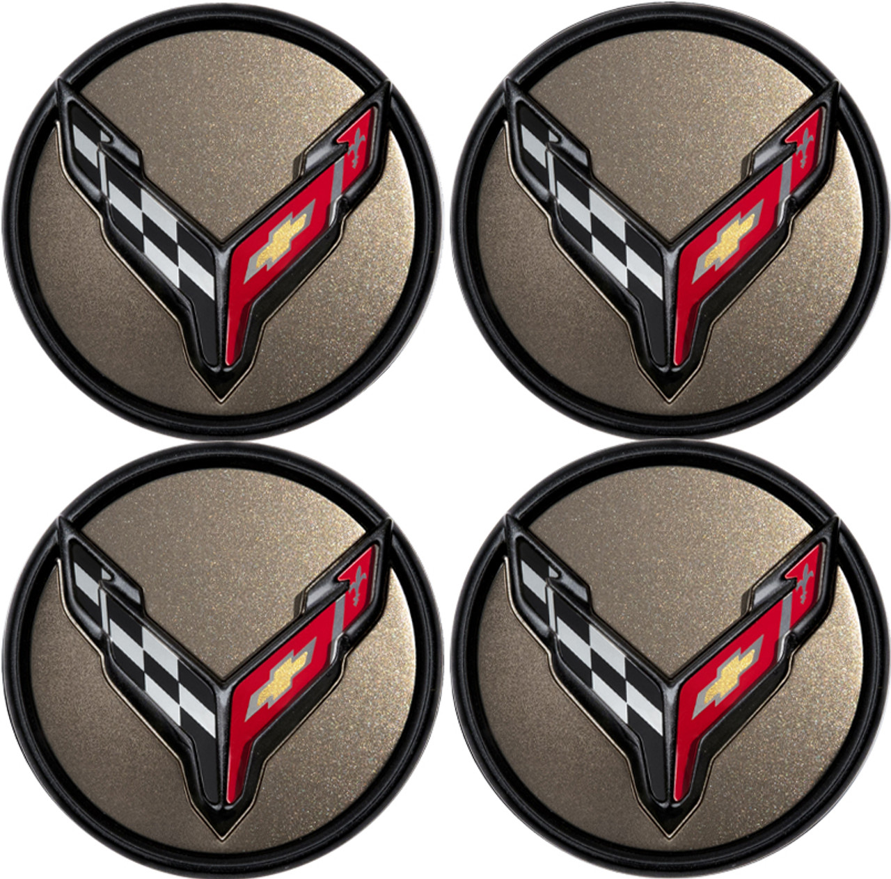 20-27+ C8 Corvette Tech Bronze Cross Flag Logo Center Cap Kit (Includes 4) - Gen