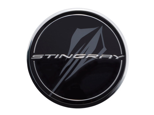 C8 Corvette 2020 + GM OEM Accessory, C8 Wheel Center Caps, Stingray Logo in Black, Single Cap