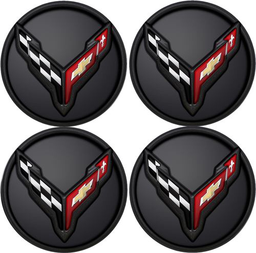 20-22+ vCorvette Carbon Flash Cross Flag Logo Center Cap Kit (Includes 4) - GM