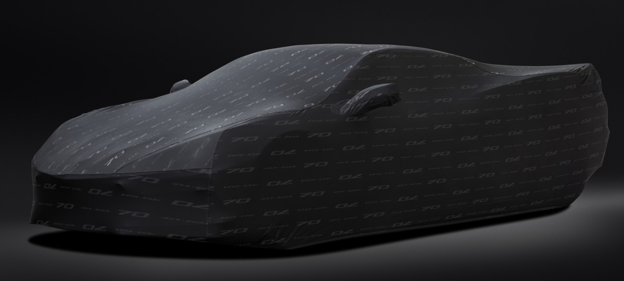 2023+ C8 Corvette 70th Edition Premium Indoor Car Cover in Black W/ Embossed 70th Anniversary Logos