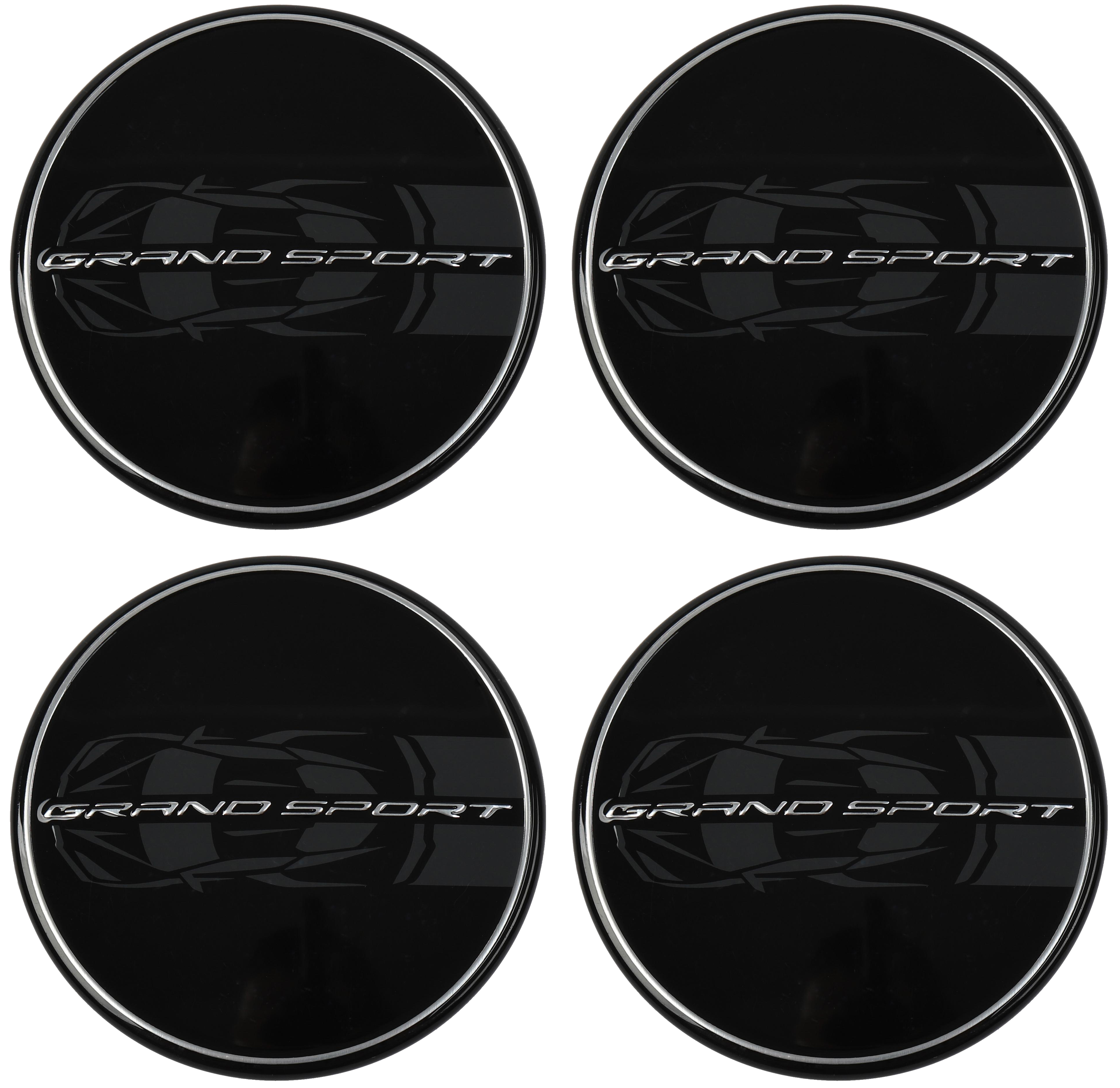 27+ C8 Corvette Grand Sport Logo Black/Silver Center Cap Kit (Includes 4) - Gene