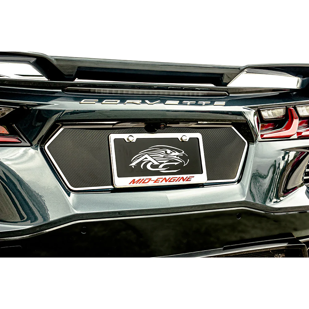 C8 Corvette, Tag Back Trim Plate Carbon Fiber w/Stainless Steel Trim