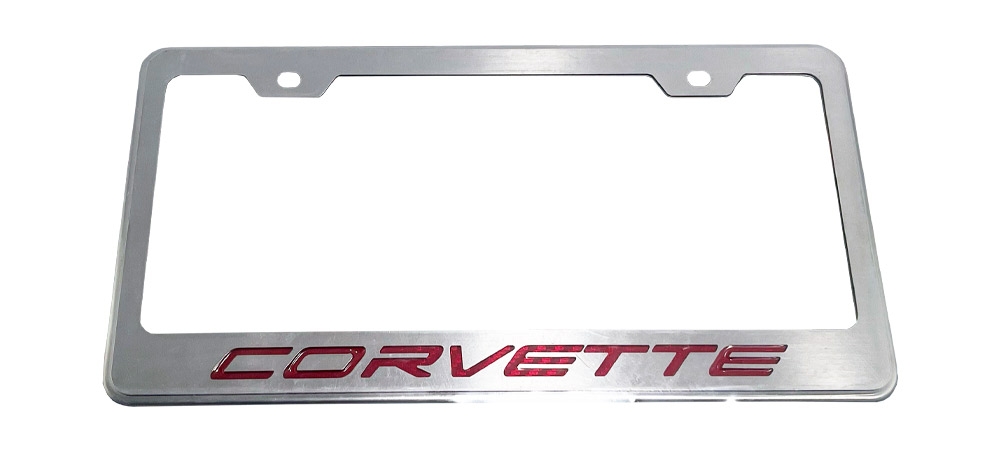 2020-23 C8 Corvette, CORVETTE Style License Plate Frame, Brushed Stainless, RD-R