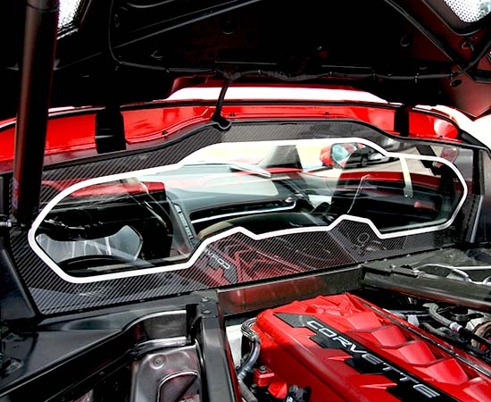 2020-23 C8 Corvette, Carbon Fiber Tag Back Trim Plate, Stainless Steel Trim, BRUSHED TRIM