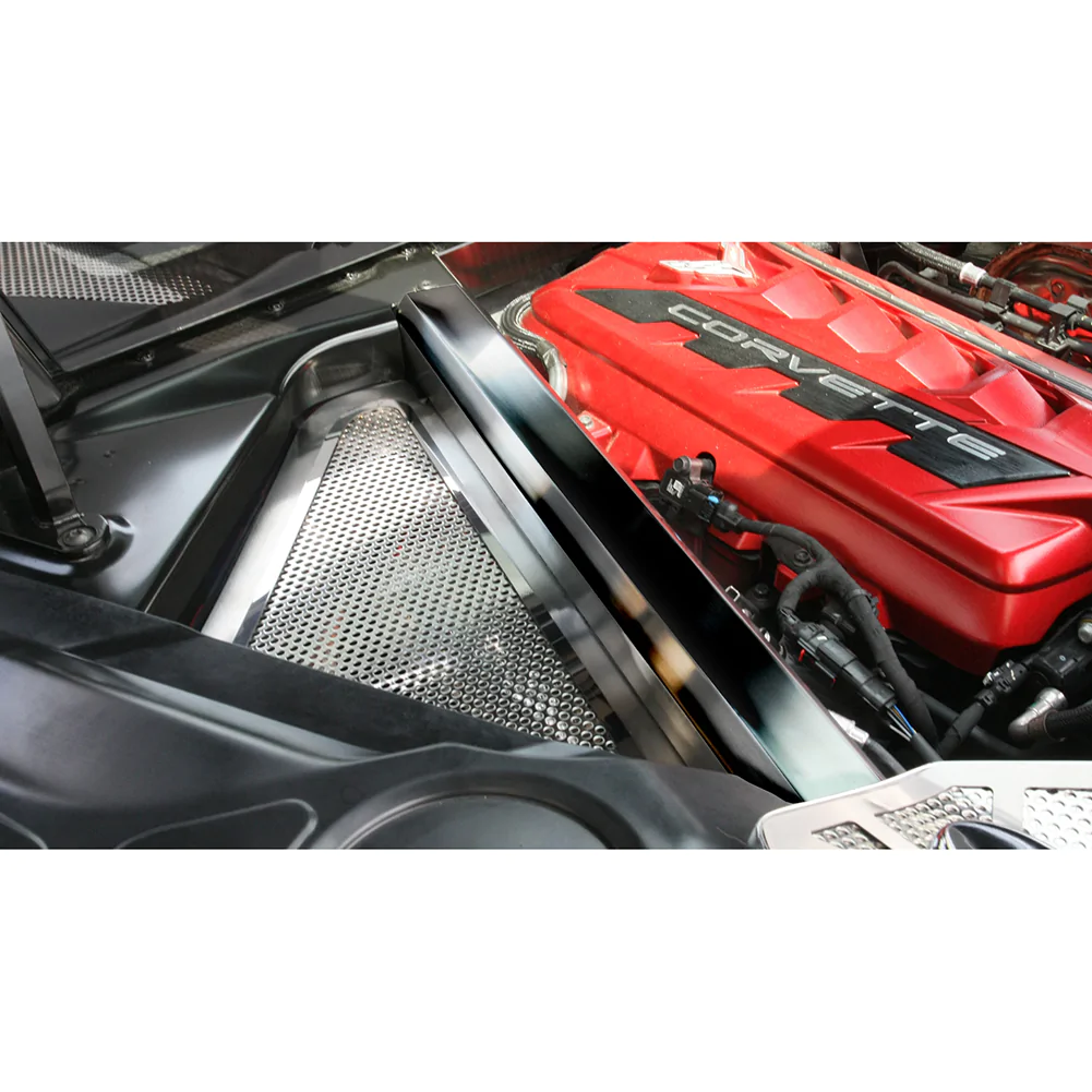 C8 Corvette Coupe Perforated Header Cover Kit 2Pc, Polished Stainless Steel