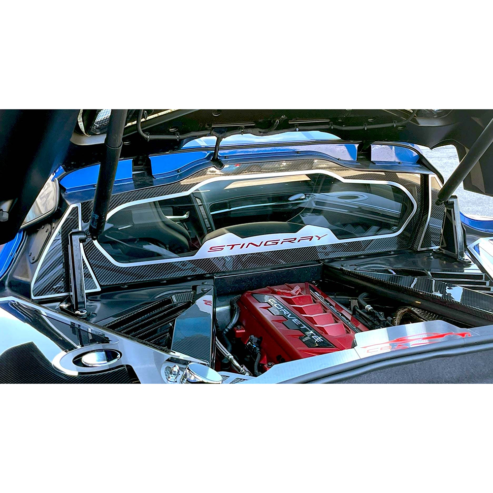 C8 Corvette Coupe Rear Window Trim 2Pc - Stainless Steel : Carbon Fiber / Brushe
