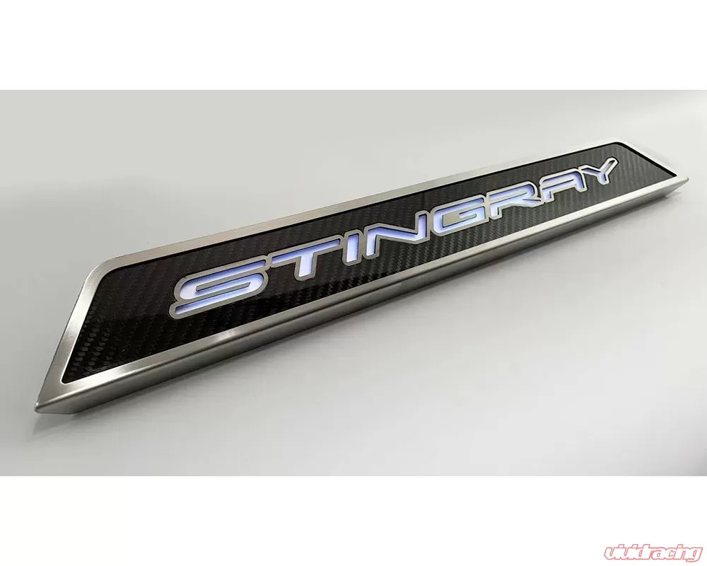 American Car Craft Stingray Style Carbon Fiber White LED Replacement Door Sills Chevrolet C8 Corvette Stingray 2020-2024