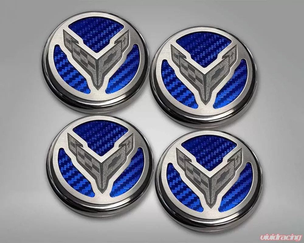 American Car Craft 4pc Blue Carbon Fiber Polished/Brushed Finish Cap Cover Chevrolet Corvette Coupe C8 2020-2024