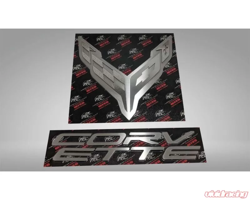 American Car Craft Stainless Hood Panel Badge Flag Logo and Corvette Font Style Chevrolet C8 Corvette 2020-2024