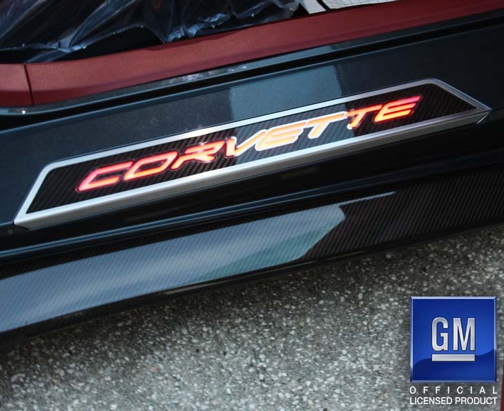 C8 Corvette, Replacement Door Sills, Carbon FIber w/Brushed SS, Corvette Style, Illuminated, WHITE