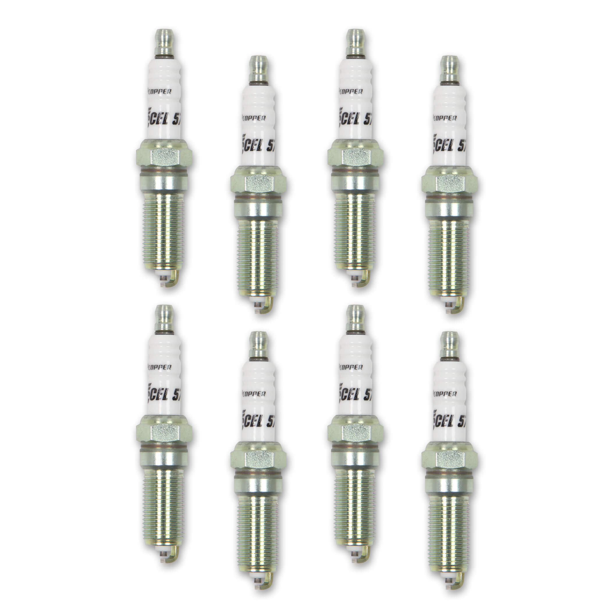 Accell Spark Plug, HP Copper, 14 mm Thread, 1" Reach, Tapered Seat, Resistor, Set of 8