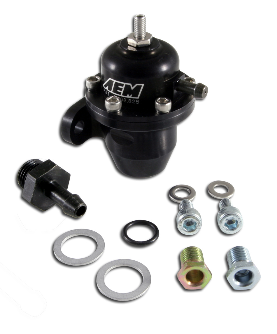 AEM Fuel Pressure Regulator, Adjustable, Rail Mount, Aluminum, Black Anodize