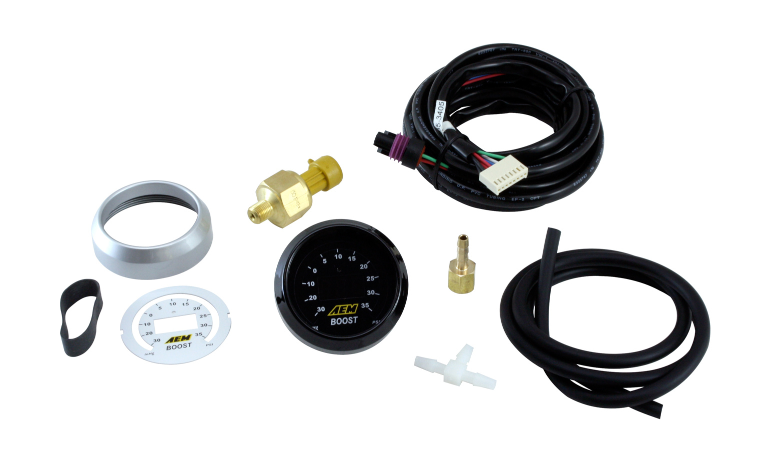AEM Boost Gauge, -30-35 psi, Electric, Digital, 2-1/16" Diameter, Black/Whit