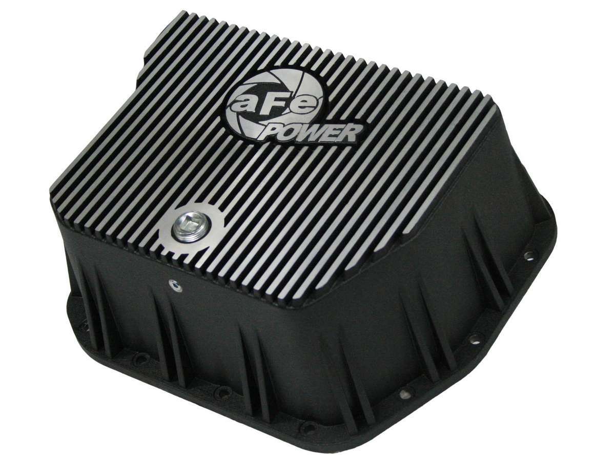 AFE POWER Transmission Pan, Deep, Adds 3.0 to 4.0 Qt Capacity, Finned, Steel, Black Powder Coat/Machined Fins, 727-DD, E